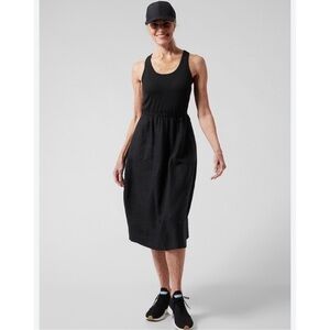 Athleta Baja Ribbed Tank Linen Skirt Midi Dress Black Elastic Waist Size Medium